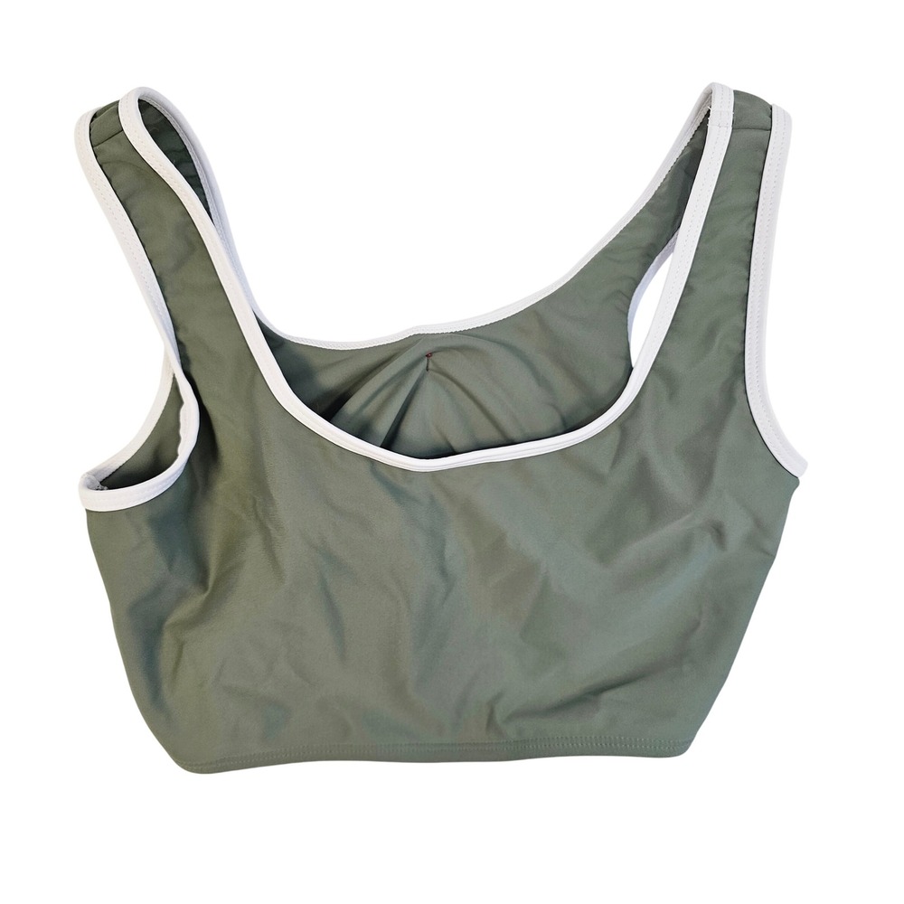 Unbranded Sage Green Contrast Trim Scoop Neck Sporty Bikini Swim Top Size Medium